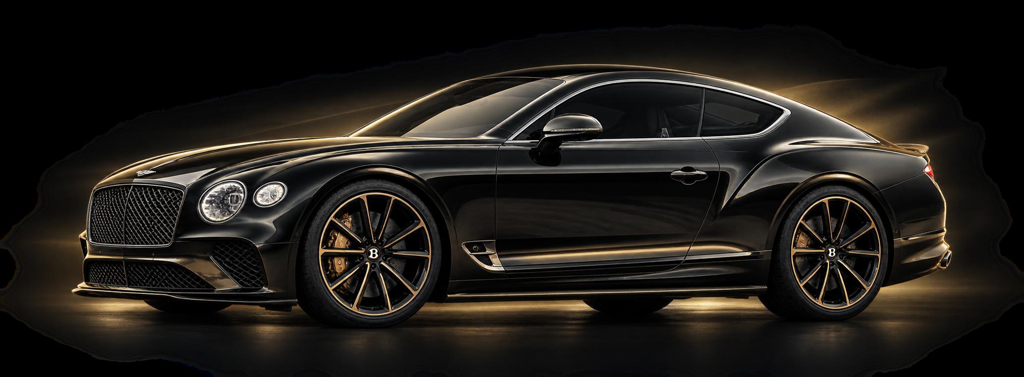Black luxury grand touring coupe with gold detailing